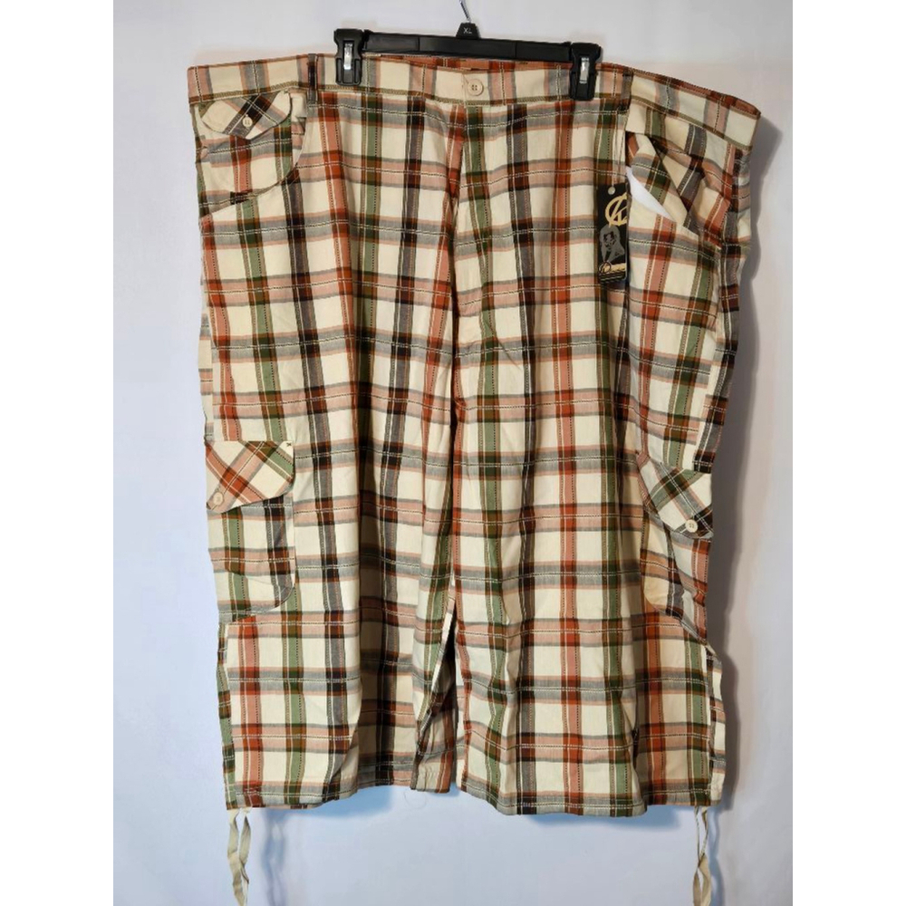 Men's Knockout Jeans Brand Shorts, Size 54W, Beige and Orange Plaid NWT
